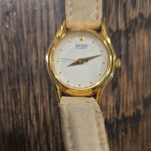 Seiko Gold Watch with Cream Strap